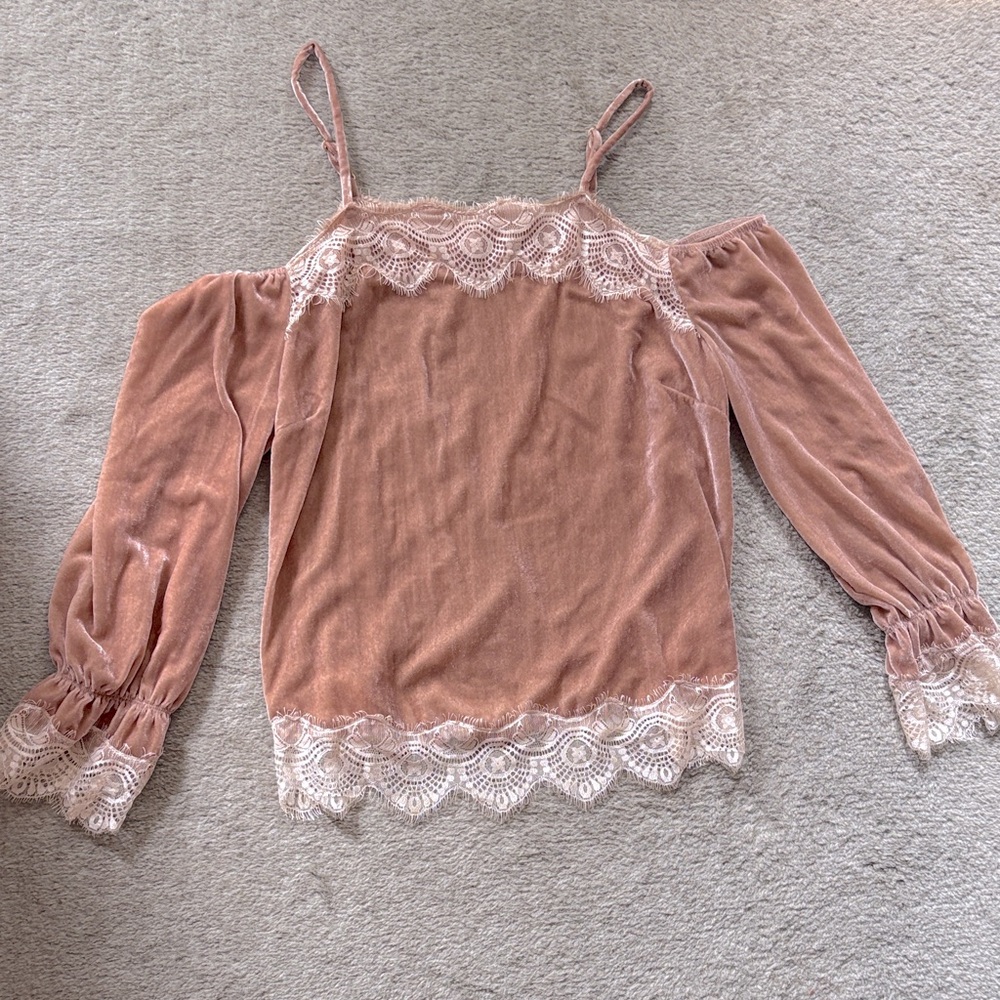 Boston Proper Lace Trim Velvet Top L